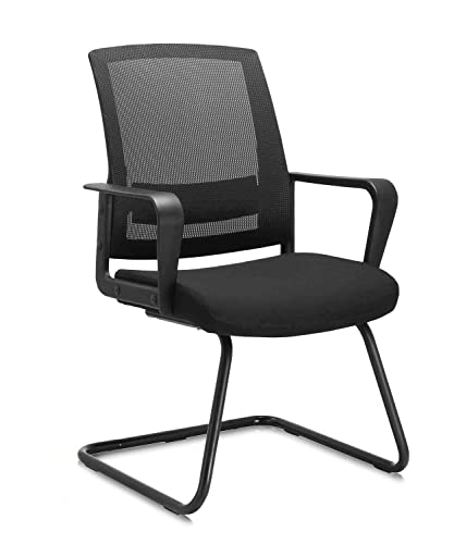 Image of CLATINA Waiting and Guest Chairs for Conference Room with Lumbar Support and Mid Back Mesh Space Air Grid Series Black 1 Pack