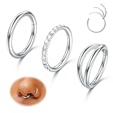 MILACOLATO G23 - Aros de titanio para la nariz, 16G, 18G, 20G, anillos de tabique con bisagras, ópalo y circonita cúbica, aro doble, aro para cartílago, caracola, rook, daith, hélice, fosa nasal