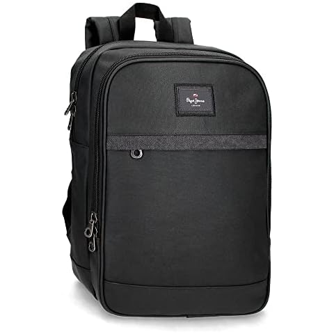Pepe Jeans Court Rucksack für Laptop, Doppelfach, 15,6 Zoll, Schwarz, 28 x 40 x 14 cm, Baumwolle und Polyester Cover