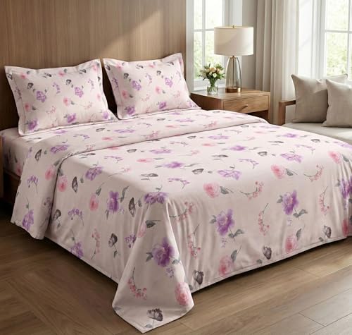 Image of VAS COLLECTIONS Kingston Collection King Size Bedsheet Set 3 Pcs | Soft Luxury Bedsheet with 2 Pillow Covers | Breathable & Shrinkage Resistant | 108x108 Inches (274x274 cm) (Pink, Purple)