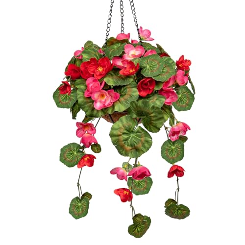 Briful Kunstblumen Wie Echt Geranie Hängende Pflanzen Künstliche Hängegeranie mit Hängeampel, Höhe 70 cm, Zimmerpflanze Busch Dekopflanze Grünpflanze