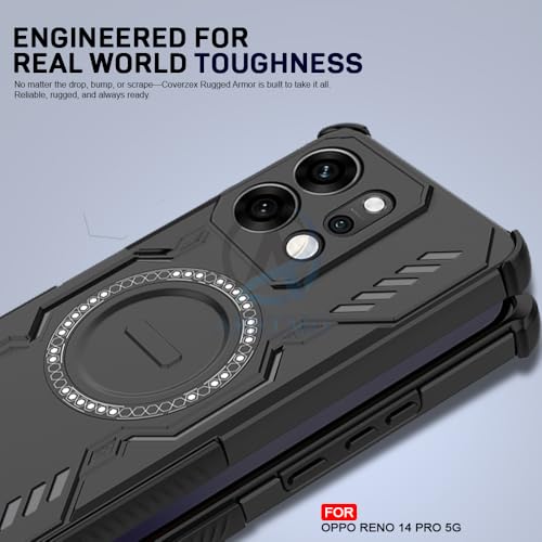 Image of AESTMO Back Case Cover for Oppo Reno 14 Pro 5G | Magnetic Case with Built-in Metal Ring | Compatible with MagSafe Accessories | Shockproof Hybrid (PC + TPU, Black)