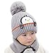 1-3T Bonnet tricoté en peluche pingouin d'hiver chaud pour bébé Imprimé animal de dessin animé, gris, L