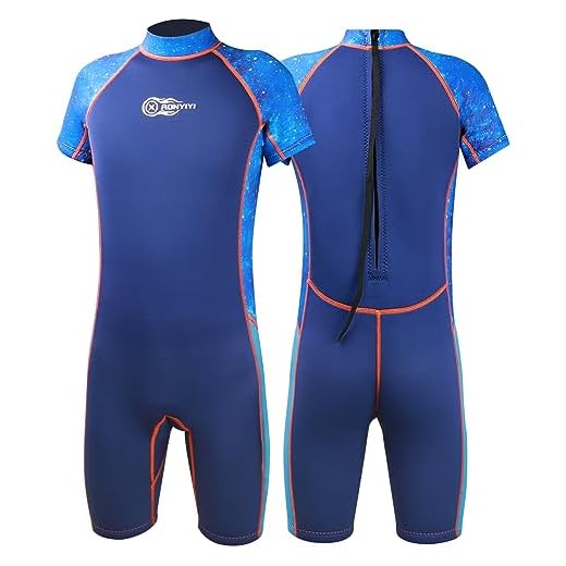 Neoprenanzug Kinder und Jugendliche AONYIYI 7-14 Jahre 2.5MM Neopren Shorty Langarm Kinder und Jugendliche Thermal Badeanzug UV Schutz Einteilige Bademode, geeignet für Tauchen,Surfen,Schwimmen