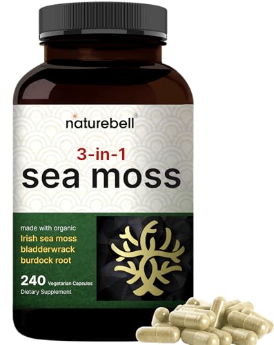 NatureBell 3-in-1 Sea Moss - 240 Vegetarian Capsules - Sea Moss Complex with Organic Bladderwrack & Organic Burdock Root - Healthy Digestion, Vitality & Immune Support*