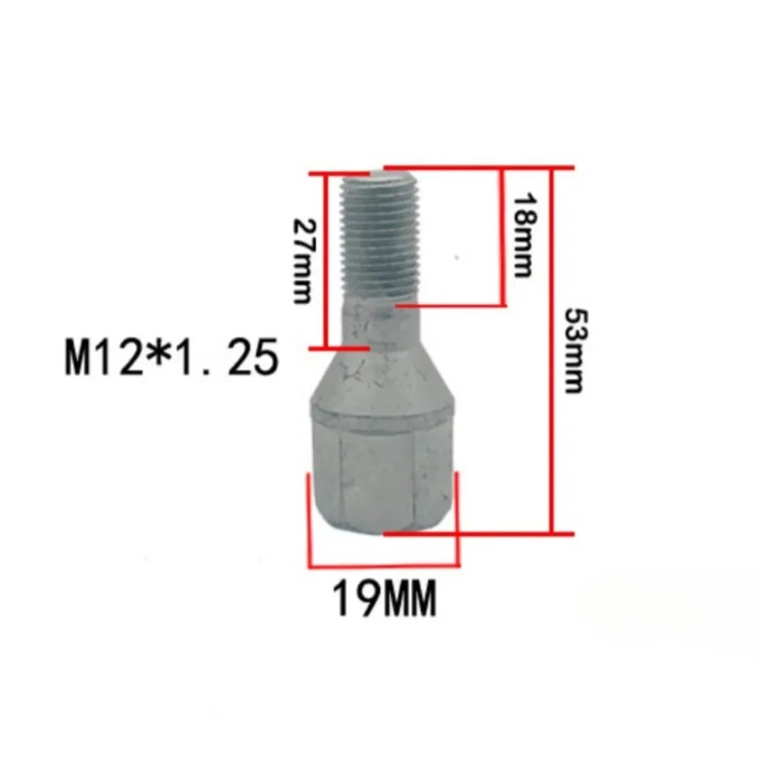 Śruby do Kół dla Fukang, śruby kół M12x1,25, śruby piasty koła, sześciokątne, 19 mm, długość 53 mm, gwint 27 mm