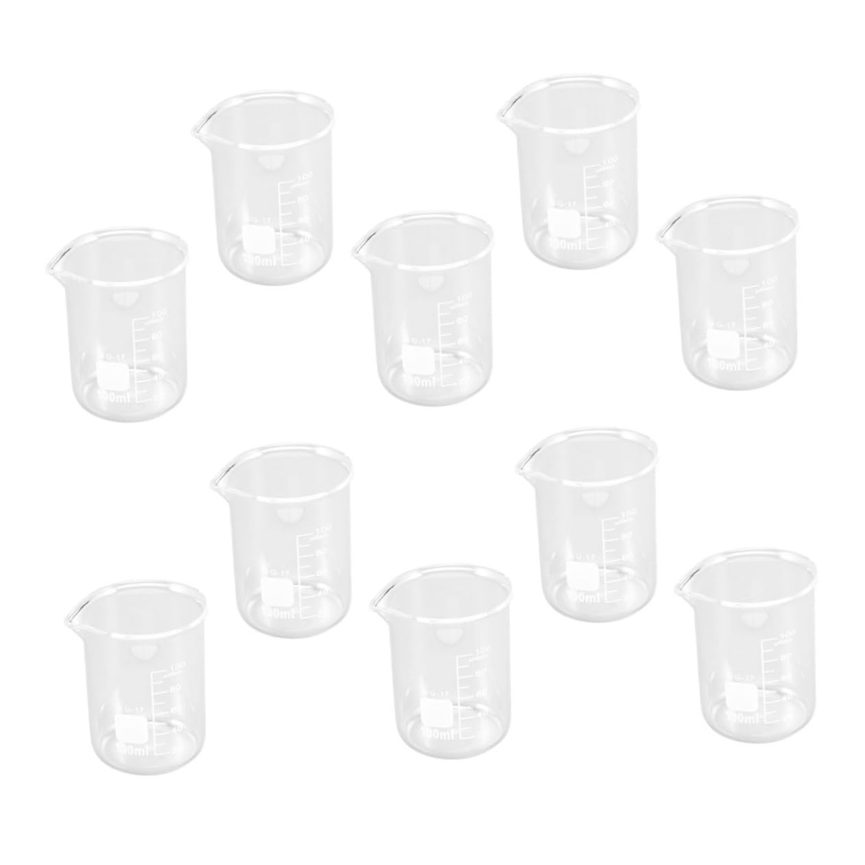 Tasses à Mesurer en Verre de 100ml, Lot de 10, Graduées | Échelle Claire, Légères et Portables, Nettoyage Facile, Format Compact pour Usage Laboratoire