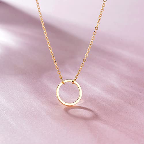 Image of Fettero Pendant Necklace Gold Choker Layered Coin Open Karma Circle Full New Crescent Moon 14K Gold Plated Simple Dainty Necklaces for Women Jewelry Gift