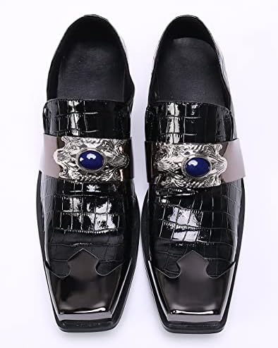 Santimon Mens Croc Dress Loafers Metal-Strapped Genuine Leather Sapphire Decor Hard Square Tip Business Evening Party Wedding Shoes Black 11.5 US | Image 5