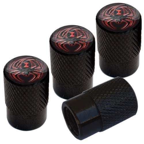 Tricktoppers Vivid Black Anodized Billet Aluminum Tire Wheel Valve Stem Dust Caps For Cars Trucks Trailers Suv's Rv's Motorcycles Bikes And More (Set Of 4) Red Black Widow Spider #TOP13