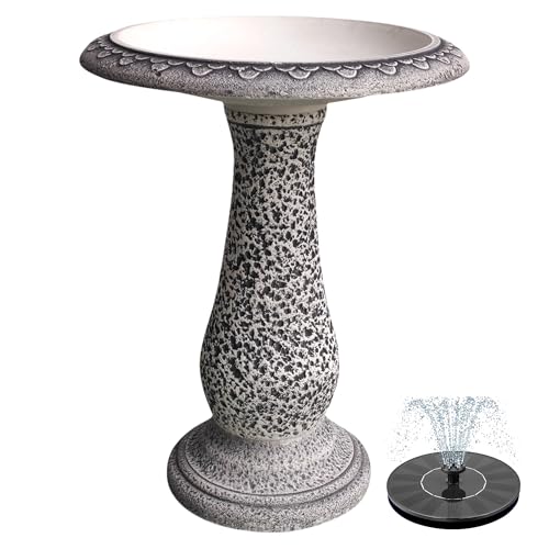 AUSTRAM Pedestal Birdbath with Solar Fountain, Resin Stone Composite Outdoor Garden Decor, Standing Bird Bath for Outside Patio Yard, 23-Inch Tall, Garden Fountain, Resin Bird Baths, Hummingbird Bowl