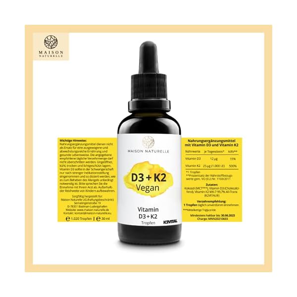 MAISON NATURELLE® D3+K2 Tropfen Vegan (1020 Stück) – Vitamin D3 K2 – Vitamin D3 Vitamin K2 hochdosiert D3 K2 Tropfen… – Bild 8