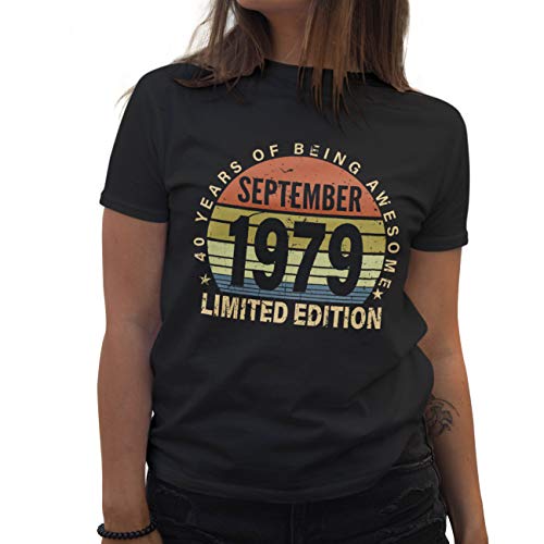 Lapi Boutique Birthday Limited Edition Vintage 1979 September Birthday 40 Years Jahre Gift Geburstag Camiseta de Mujer Negra Size L
