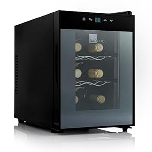 Barcool VINO6 – Table-Top Wine Fridge Black | 5-18°C | Wine Cooler | LED + Digital Display | Glass Door Drinks Cellar | Single-Zone (6 Bottle)