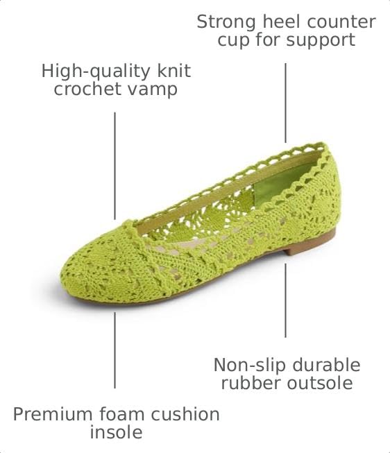 Image of FEVERSOLE Women's Comfort Breathable Knit Crochet Shoes Lace Ballet Flats