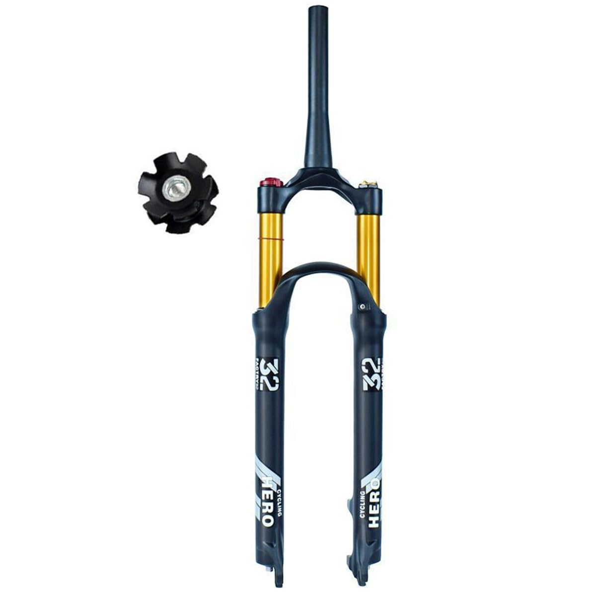 Horquilla Delantera de Aire para Bicicleta de montaña de 26, 27.5 y 29 Pulgadas, Compatible con Frenos de Disco, Tubo de dirección cónico sin Rosca de 1 1/2", Recorrido de 120 mm,