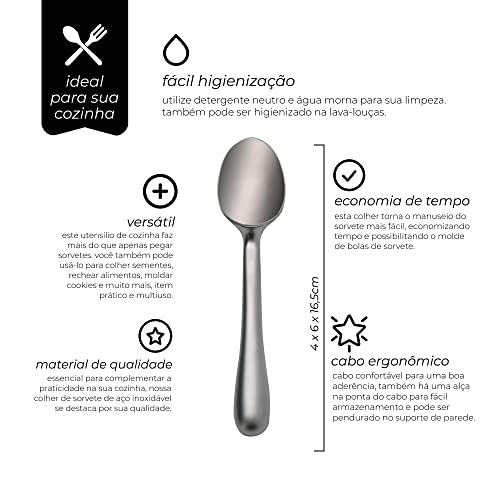 Mimo Style Colher de Aço Inoxidável para Sorvete, com Formato Arredondado, Prática e Multiuso. Com A