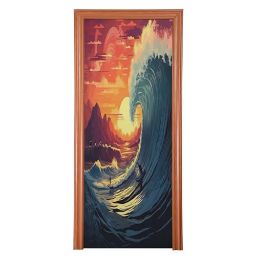 FLildon Beach Surfer Riding Waves Door Cover Decoration, Party Accessory Porch Decor for Festive Ornament Room Door Covers 36 x 98 Inch