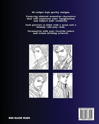 Anime Art Warrior Men Anime & Fantasy Portraits Coloring Book: 48 unique high quality pages - striking detailed designs - includes names and role-play titles image 4