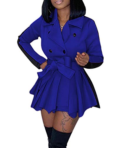 CXINS Women's Fashion Long Sleeve Lapel Double-Breasted Thick Wool Trench Coat Jacket with Belt Swing Mini Dress3