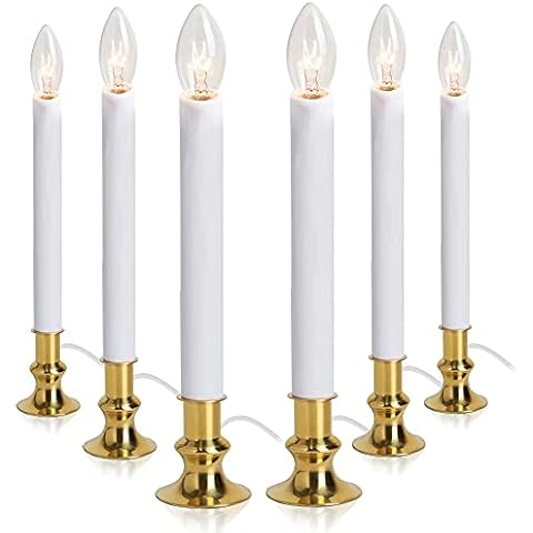 TUDAK Electric Christmas Window Candle Lamp - 6-Pack | Brass-Plated Base with LED Bulbs | Dusk-to-Dawn Auto Sensor | Turns On in Dark, Off in Light | Ready to Use! Cover