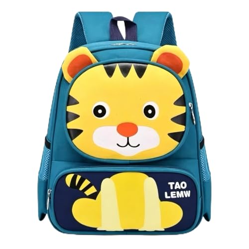 Mochila Pré-Escolar Unissex em Oxford Nylon com Desenhos Animados Variados, Leve e Resistente para Crianças Pequenas(Tigrinho Verde)