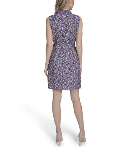 Image of Tommy Hilfiger Women's Sleeveless Collared Button Front Tie Waist Mini Shirt Dress