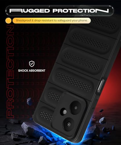 Image of WOW IMAGINE Ultimate Silicone Back Cover Case for Mi Redmi 13C 5G | Redmi 13C 4G | Poco M6 5G | Poco C65 | Heat Dissipation Soft TPU | 360 Camera Protection | Breathable Cooling Holes - Pitch Black