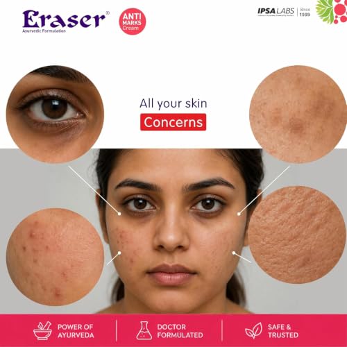 Image of Eraser Ayurvedic Anti Marks & Dark Spots Removal Cream - Unisex (25g*6) | with Wheat Germ Oil, Haldi, Neem, Rose, Kesar | Dark Circle | Pregnancy Delivery Marks | Pigmentation, Wrinkles, Blemishes