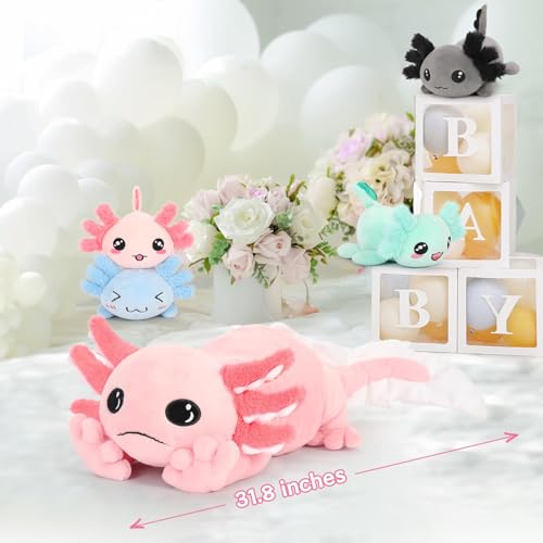 Image of MaoGoLan Pink Axolotl Stuffed Animal with Babies Inside, 31.5 inch, 5Pcs | Glow in The Dark Axolotl Plush Toy Set, Axolotl Stuffy Salamander Body Pillow, Girl Boy Kid Birthday Gift Baby Shower Decor