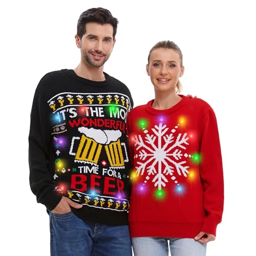 Hsctek Light Up Adults Christmas Knitted Sweater, Ugly Xmas Pullovers Men | 100% Non-Toxic Acrylic, Long-Sleeve, Crewneck, Built-In Light Bulbs With Batteries, Providing Comfort And Fashion Matching 3 Hsctek Light Up Adults Christmas Knitted Sweater, Ugly Xmas Pullovers Men