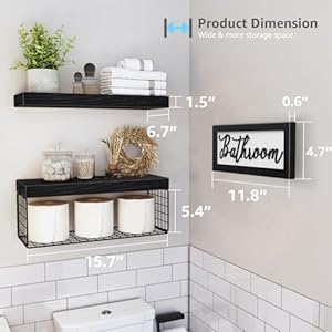 QEEIG Bathroom Shelves Over Toilet - Paper Storage Wall Mounted Farmhouse Decor Decorations Aesthetic Décor Sign Small Floating Wall Shelf 2+1 Set 16 inch, Black (020B) QEEIG Bathroom Shelves Over Toilet Paper Storage Wall Mounted Farmhouse Decor Decorations Aesthetic Decor Sign Small Floating Wall Shelf 21 Set 16 inch Black 020B