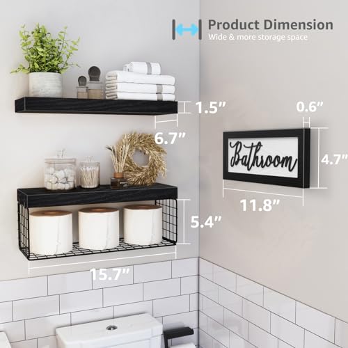 QEEIG-Bathroom-Shelves-Over-Toilet-Paper-Storage-Wall-Mounted-Farmhouse-Decor-Decorations-Aesthetic-Decor-Sign-Small-Floating-Wall-Shelf-21-Set-16-inch-Black-020B QEEIG Bathroom Shelves Over Toilet Paper Storage Wall Mounted Farmhouse Decor Decorations Aesthetic Decor Sign Small Floating Wall Shelf 21 Set 16 inch Black 020B