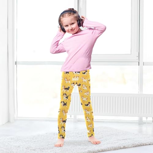 Wusikd Dogs Cute Girls' Leggings Toddler Doodles Yellow Kids Yoga Pants Dance Active Tights 4T4