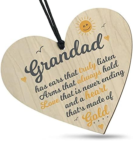 N4U Online® Fathers Day Funny Heart of Gold Wooden Heart Plaque Gift Grandad Grandpa