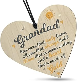 N4U Online® Fathers Day Funny Heart of Gold Wooden Heart Plaque Gift Grandad Grandpa