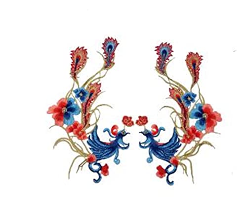 ulricar Phoenix YFqy7 Lot de 2 écussons brodés à coudre ou à coudre Motif fleur de pivoine Phoenix Oiseau Accessoires de couture pour vêtements de mariée Décoration de sac 1 paire