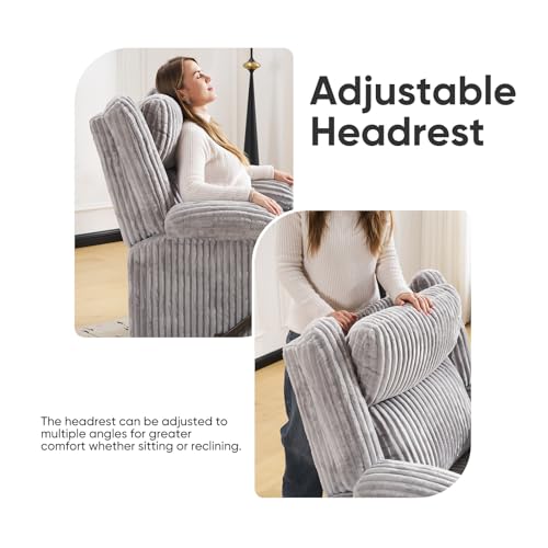 Image of Oversized Manual Recliner Chair with Arm Storage,Swivel Rocker Recliner Chair for Adults with Adjustable Headrest,Nursery Glider Recliner with Phone Stand and Side Pockets for Living Room,Light Grey