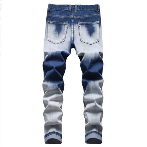 Ripped Jeans Men Slim Fit Straight Leg Denim Pants Stretch Mens Lounge Patchwork Style2