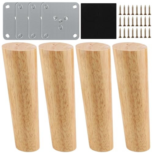 Patas para Muebles de Madera, 4 Piezas Cónicas para Sofá, Mesa, Cama, Armario, Sillón - 15cm Cilindro Con Placas de Montaje y Tornillos