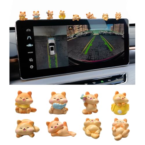 FSTURIOS 8PCS Mini Cat Cute Car Accessories, Funny Cat Dashboard Decor with Glue, Pussy Cat Figurine Kawaii Interior Desk Decal for Car Home Office (Yellow)