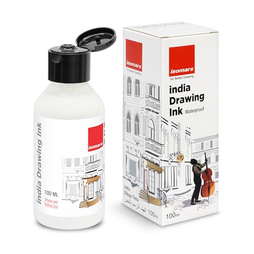 Image of Isomars India Waterproof Drawing Ink - White - 100ML Bottled Ink, for Paper Board, Canvas,Fabric and Wood Ideal for Designers, Airbrush Artists, Illustrators, Fine Artists and Craft and Hobbyists.
