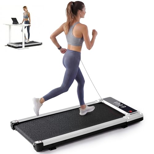 Image of NEWBULIG Under Desk Walking Pad Treadmill, Portable Compact Electric Treadmill with Remote Control, Quiet Fitness Equipment & LED Display for Home & Office, Black&Sliver