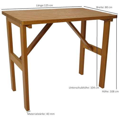 DEGAMO Barset Sitzgruppe Villach 5-teilig (4X Barhocker, 1x Bartisch 125x80cm), Kiefer massiv 40mm stark, Innen und Außen