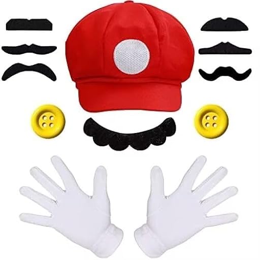 iZoeL Mario und Lui gi Kostüm Accessories Mütze Hut Handschuhe Bart gelb Knöpfe Faschingkostüme für Fasching Karneval Halloween Cosplay Mottoparty Kostüm für Damen Herren | Ya disponible en tu tienda friki favorita! En mundofriki.es!