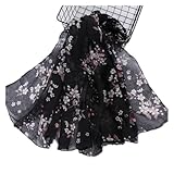 Style : mode WENH For femmes et filles, jolis foulards à imprimé floral, châle en coton doux, foulards enveloppants(Black)