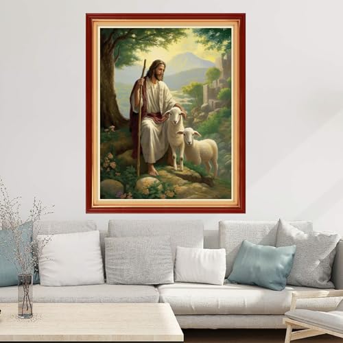 Image of Joyhoor Cross Stitch Kits for Beginners Stamped Cross-Stitch Supplies Needlework preprint Embroidery Kits for Adults DIY Needlepoint Kits Embroidery Patterns 11CT-Jesus Shepherds the Sheep 16x20 inchs