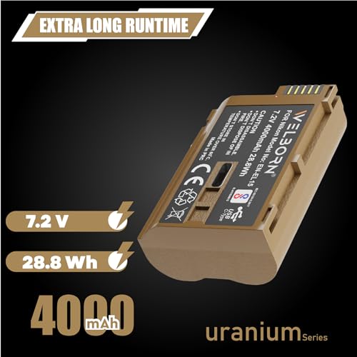 Image of Welborn EN-EL15 (4000 mAh) Platinum Lithium-ion Battery with C Type USB Charging Port Compatible with Nikon DSLR D810A D600 D610 D7000 D7200 D800 D810 D780 D850 D500 D7500 Z6-Z7 Z5 Z7 Z6 Nikon1 V1