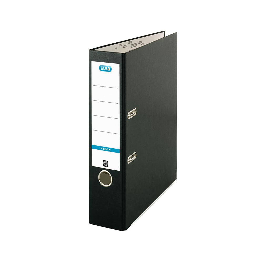 Elba A4 Lever Arch File, 570 Sheet Capacity, 80mm Spine, Strong Paperboard, Single Pack, Black – Durable Office, School & Home Filing Organiser