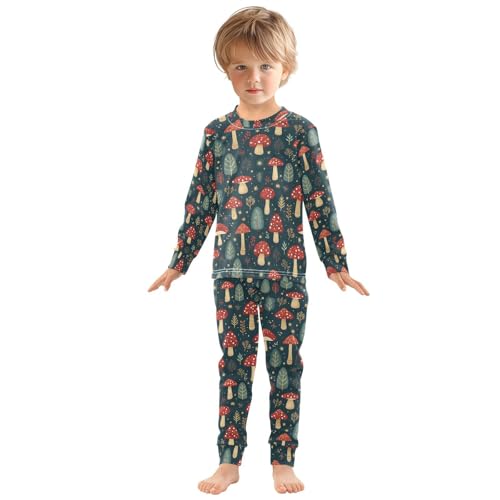 ALAZA Red Mushroom Leaf Blue Green Pajamas Long Sleeve Sleepwear 2-Piece Pajama Set3